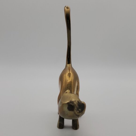 Vtg MCM Solid Brass Ring Holder Cats 2pcs | A Pair of Cat Figurines Dresser Top - Picture 4 of 9